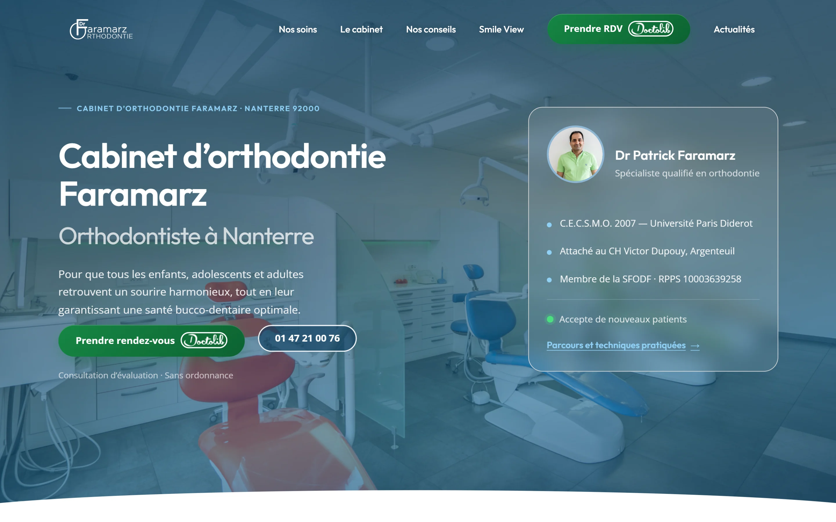 Accueil du site du cabinet d'orthodontie Faramarz
