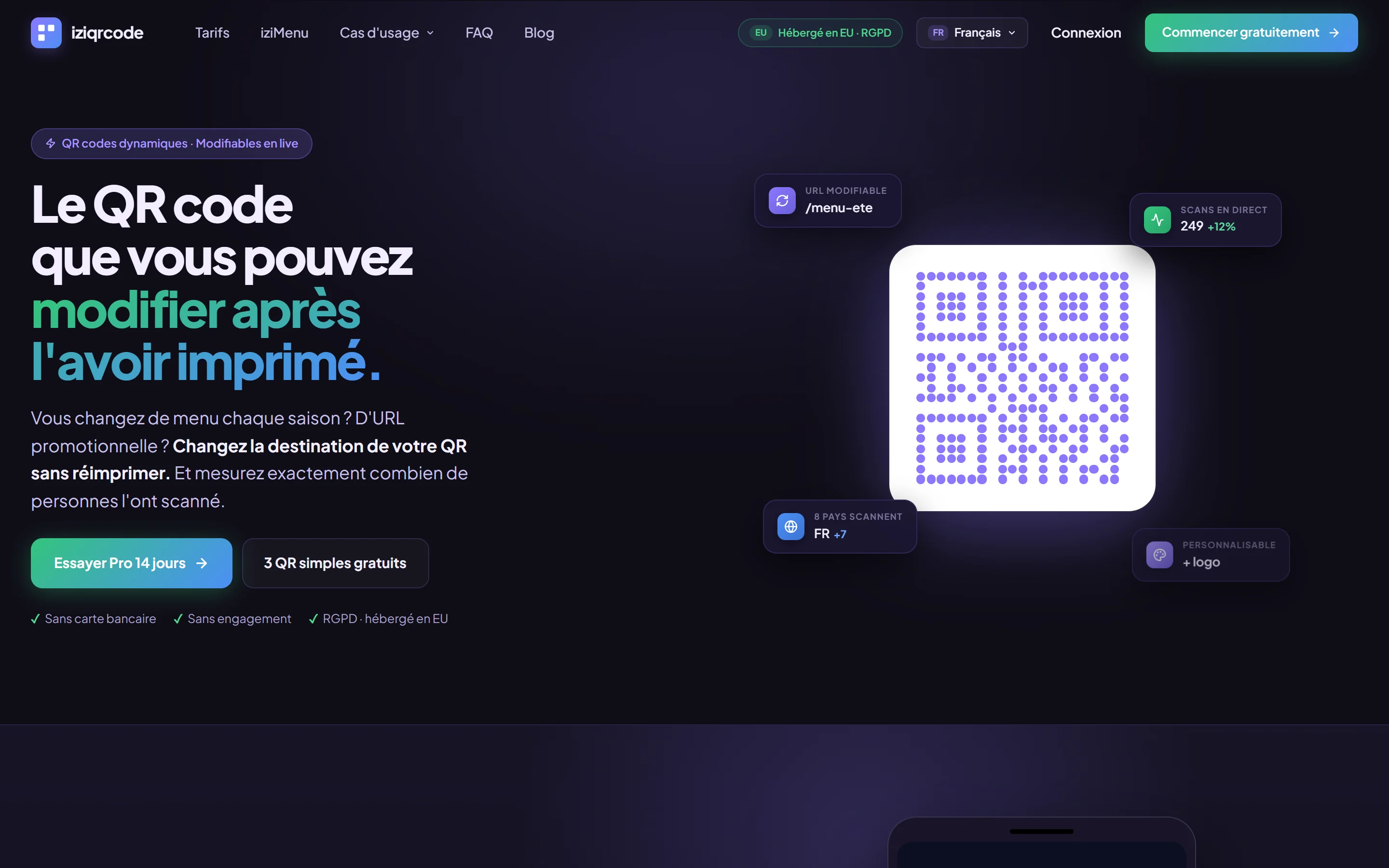 Accueil du site iziqrcode.com : le QR code se dessine